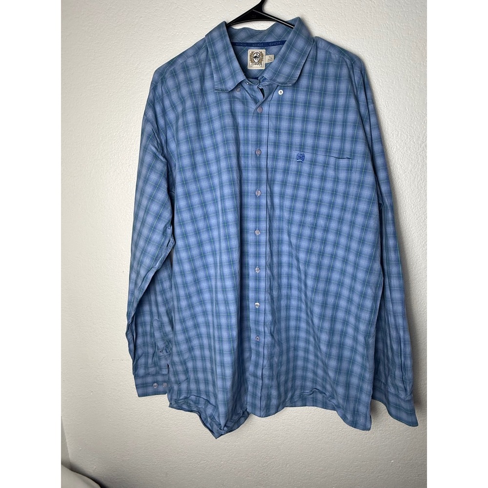 Cinch Mens XL Blue Plaid Long Sleeve Button Down Western Shirt Logo Pocket
